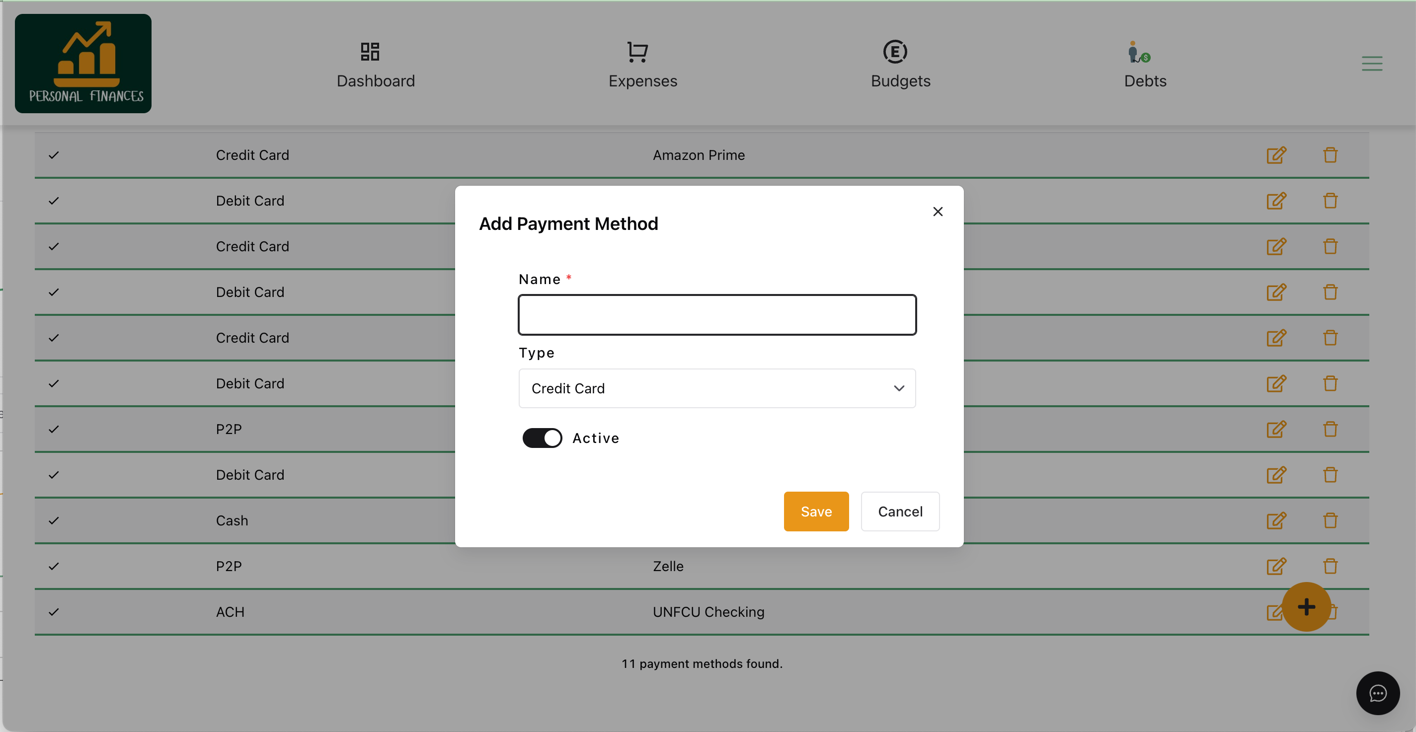 Personal Finances Add Payment