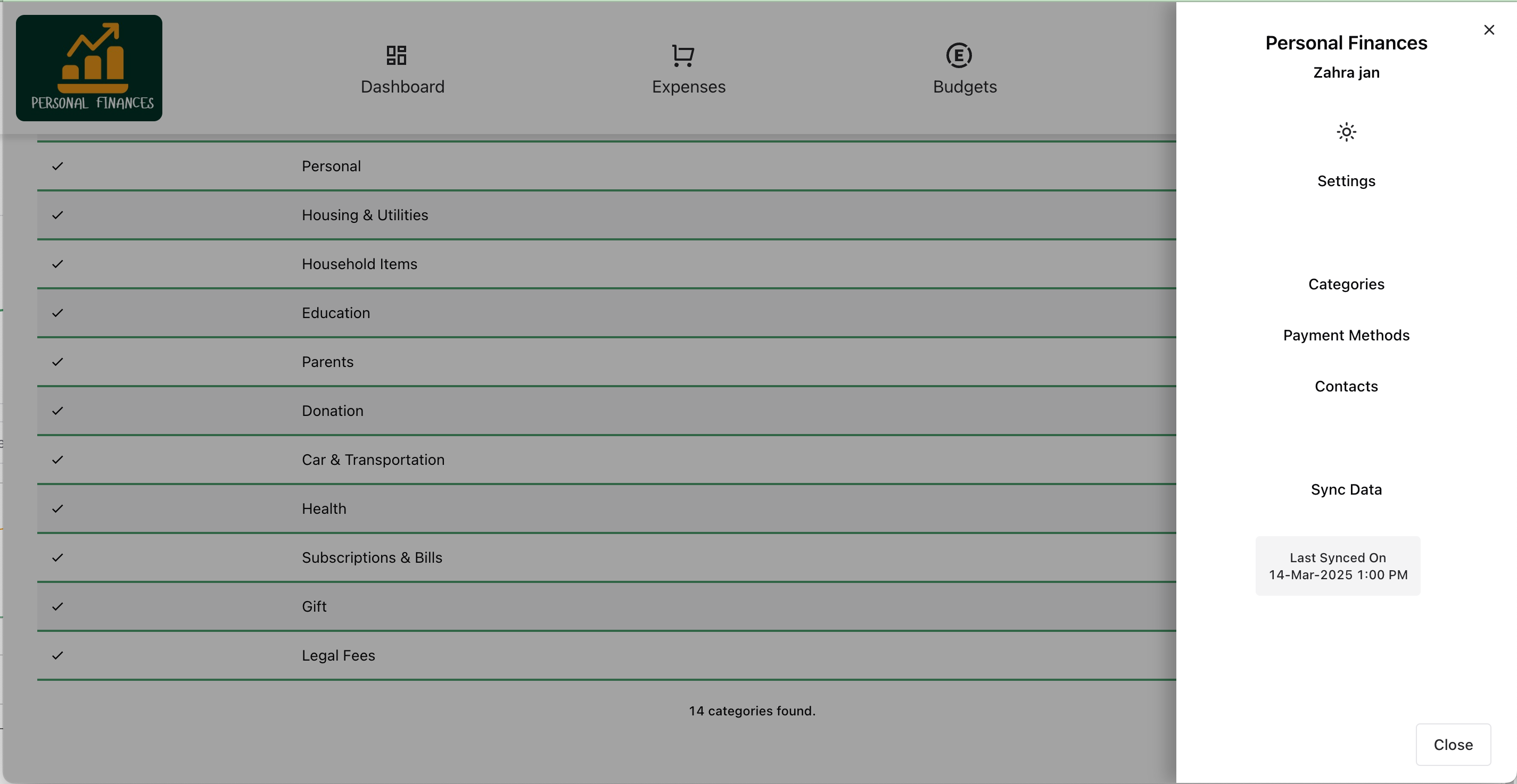 Personal Finances Drawer