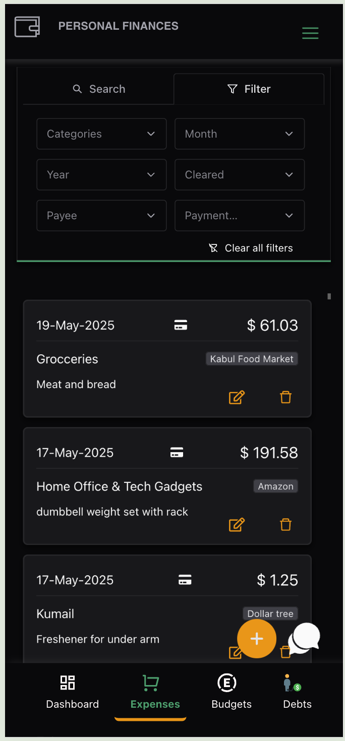 Personal Finances Mobile Screen Expenses